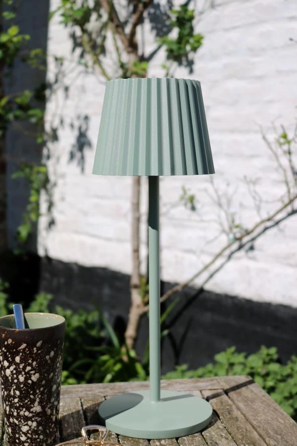 Lucide JUSTINE - Lámpara de mesa Recargable Dentro/Fuera - Batería/acumulador - LED Regul. - 1x2W 2700K - IP54 - Con estación de carga inalámbrica - Verde - ambiente 6